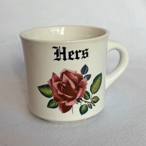 Vintage "Hers" Rose Floral Coffee Mug Cup White Papel Cottagecore Grandma Retro‎